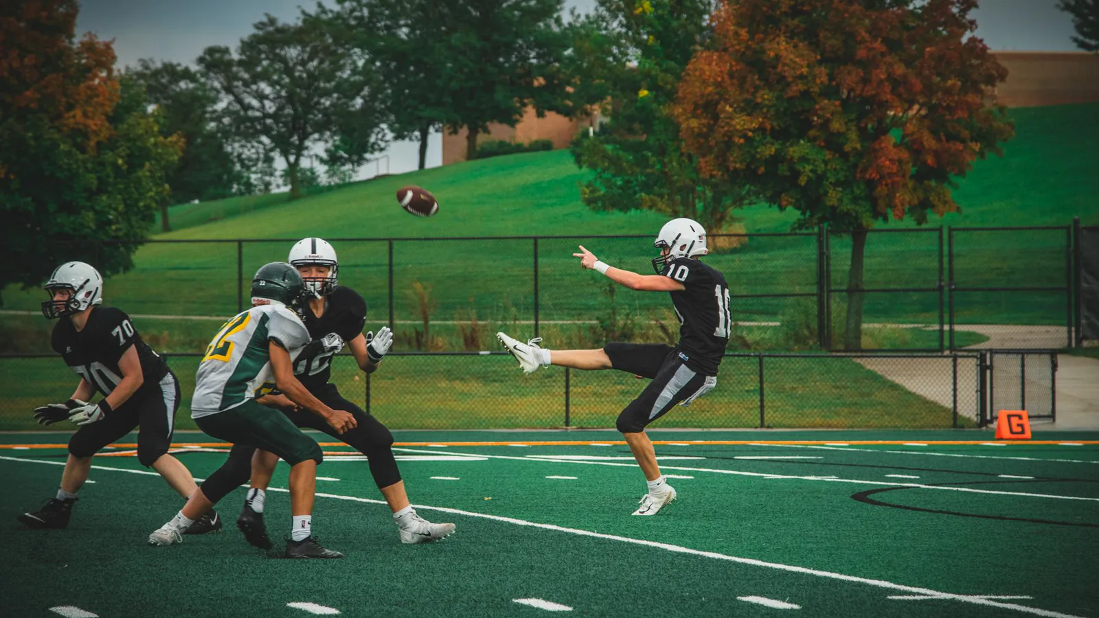 Players competing during an American football game